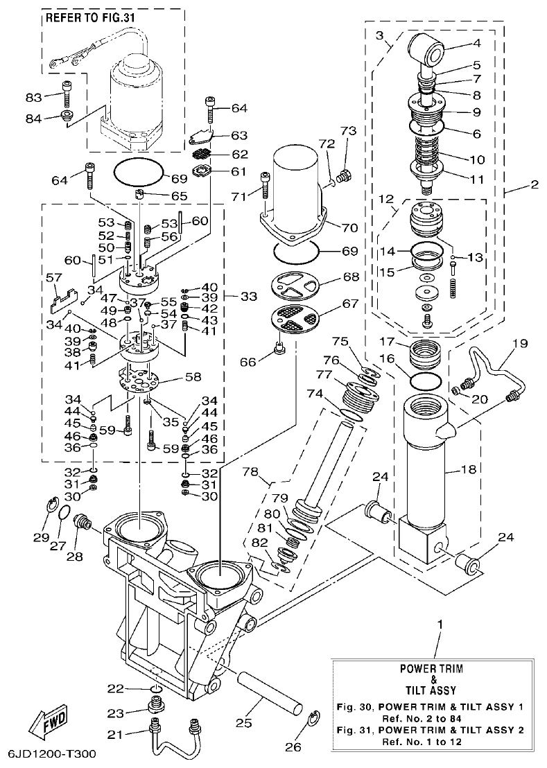 Yamaha F300BET, FL300BET, F300BET2, FL300BET2 POWER TRIM & TILT ASSY 1 parts diagram